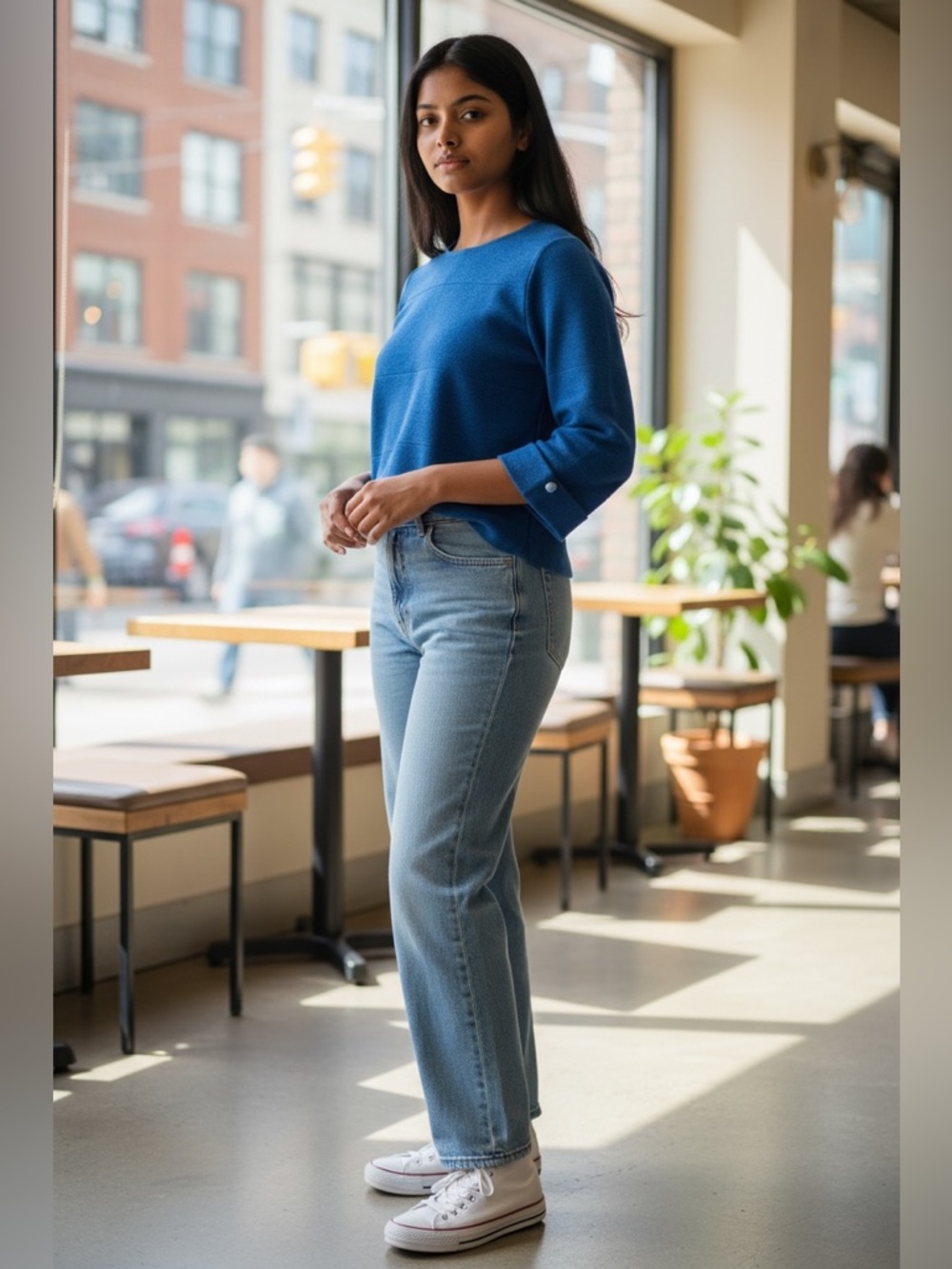 Pepe Jeans Cobalt Blue Wool Cashmere Sweater Top 3/4 Sleeve Size S